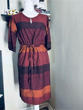 Mata Traders Rust and Black Striped Midi Dress